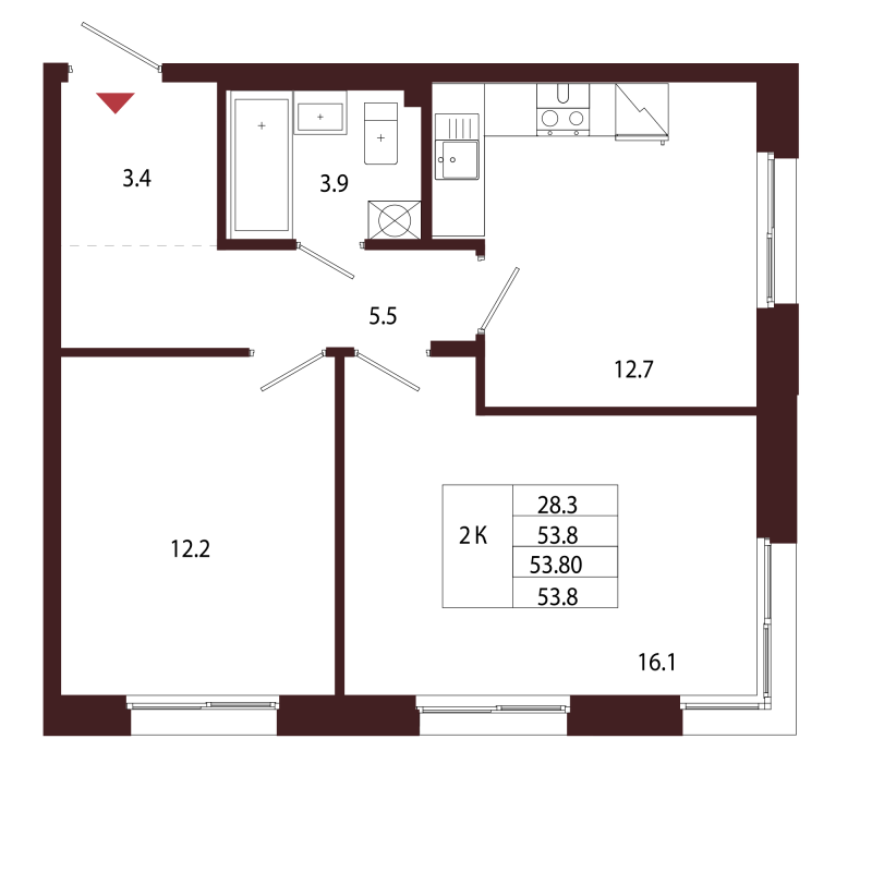 2 ккв 53,8 м²