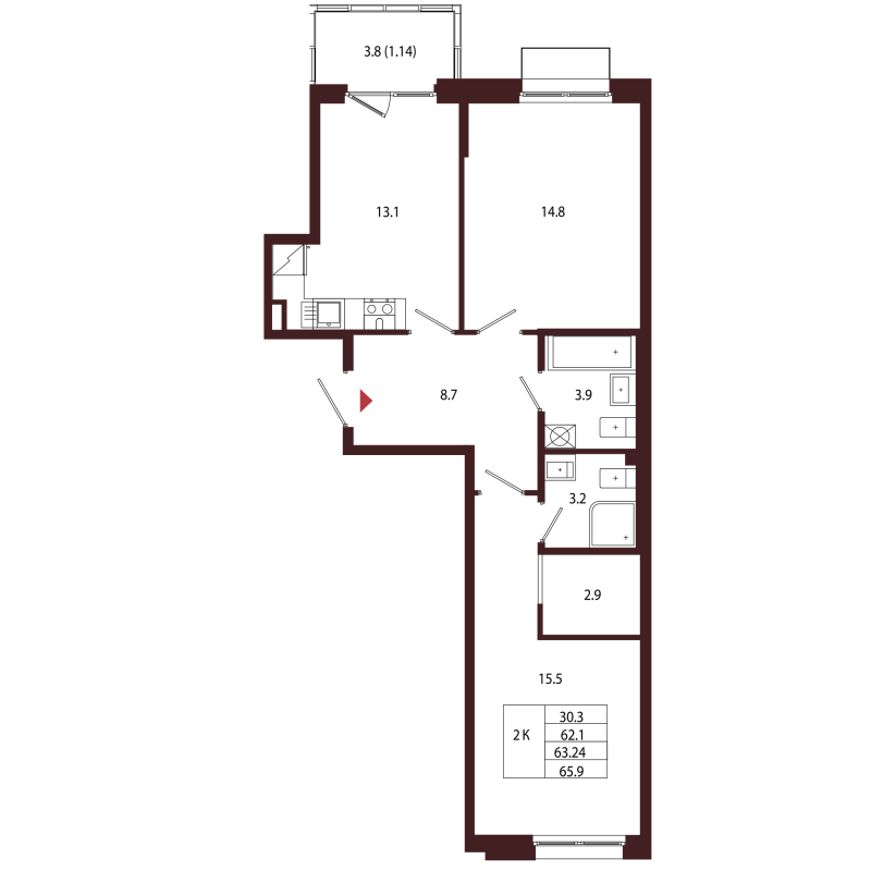 2 ккв 63,2 м²
