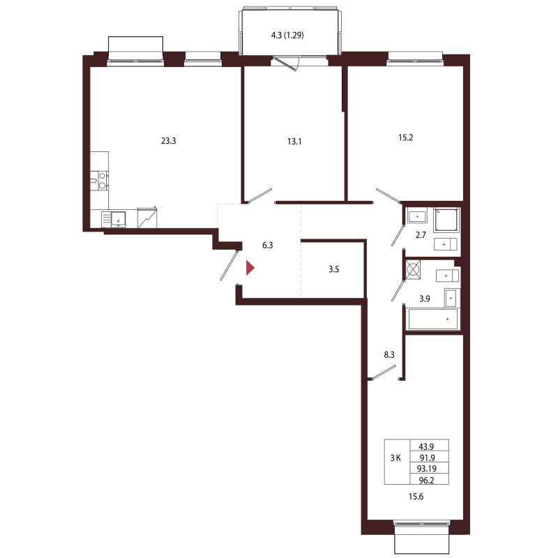 4 ккв (Евро) 93,2 м²
