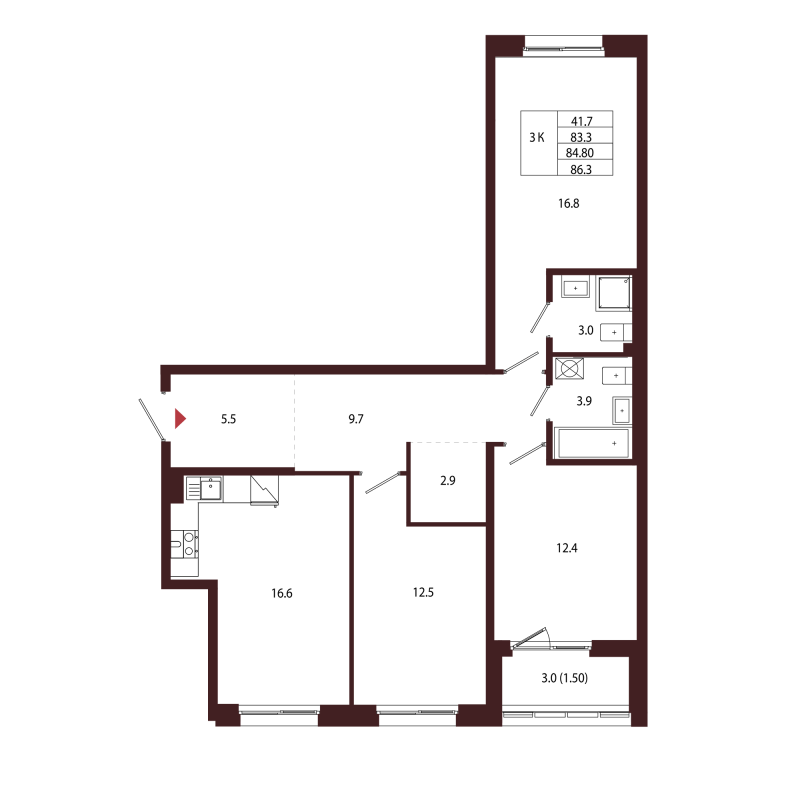 4 ккв (Евро) 84,8 м²