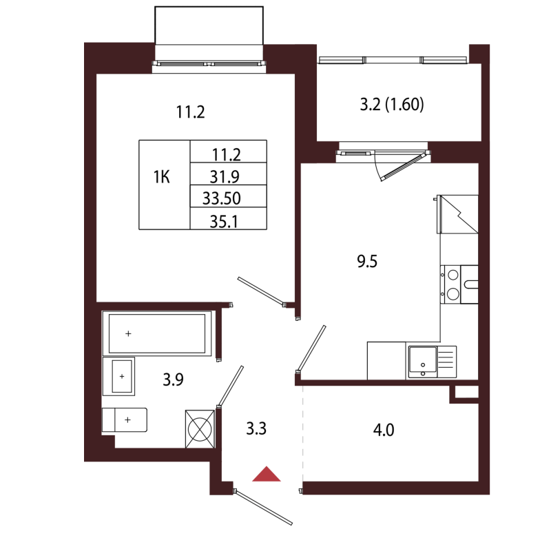 1 ккв 33,5 м²