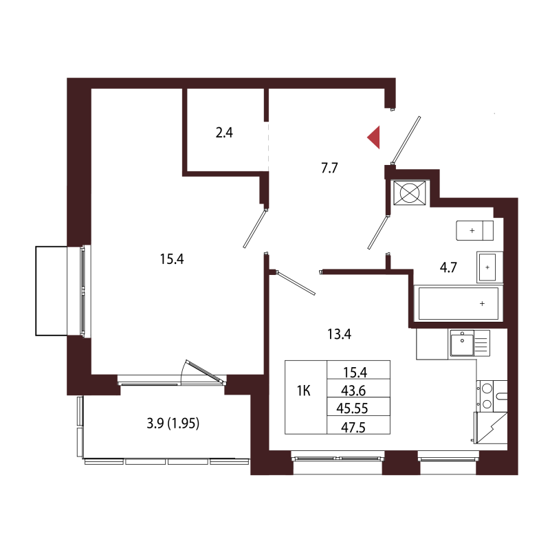 1 ккв 45,6 м²