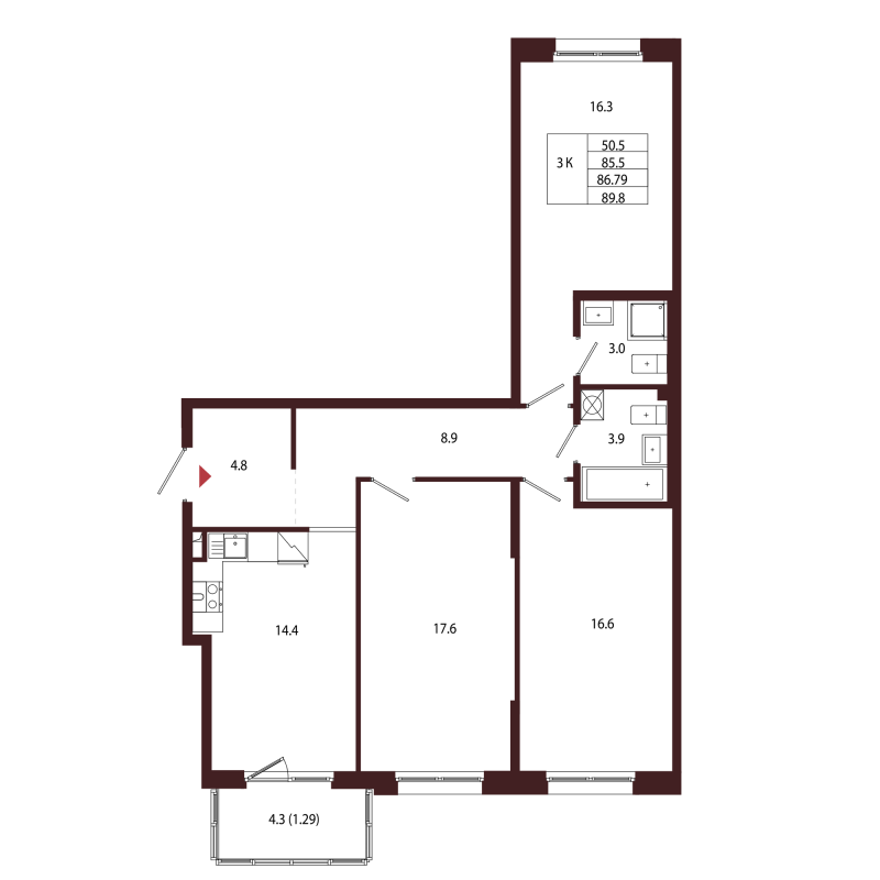3 ккв 86,8 м²