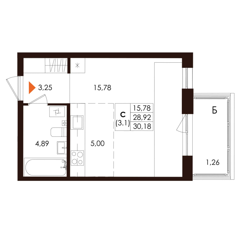Студия 30,2 м²