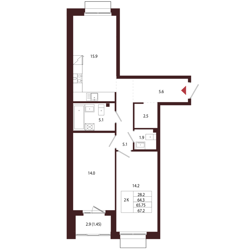 3 ккв (Евро) 65,8 м²