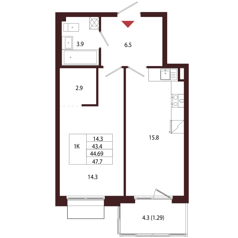 2 ккв (Евро) 44,7 м²