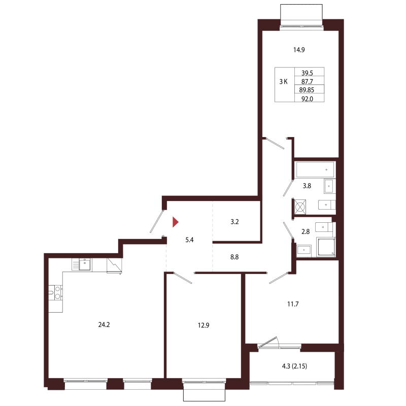 4 ккв (Евро) 89,9 м²