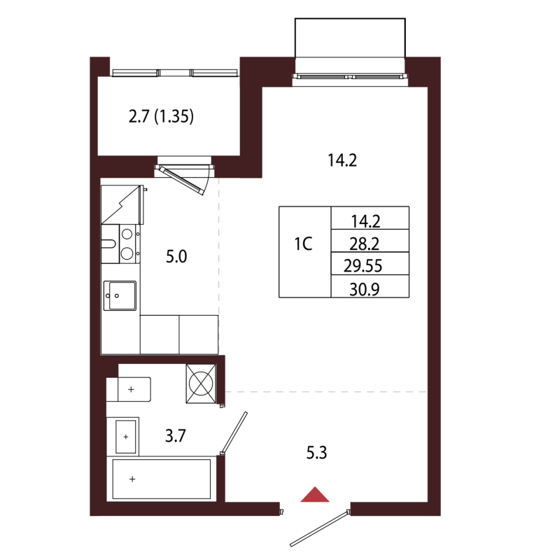 Студия 29,6 м²