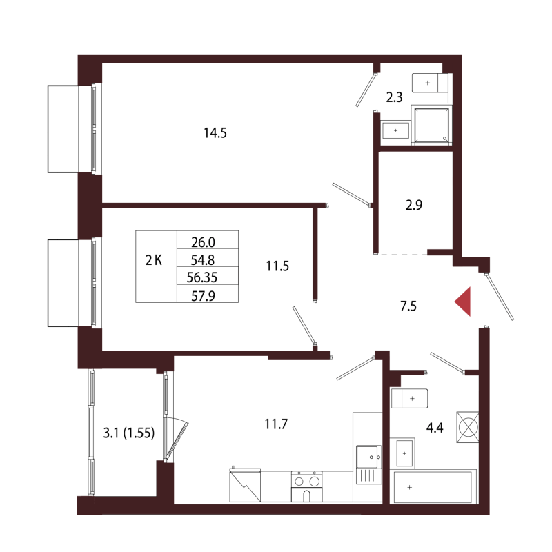 2 ккв 56,4 м²