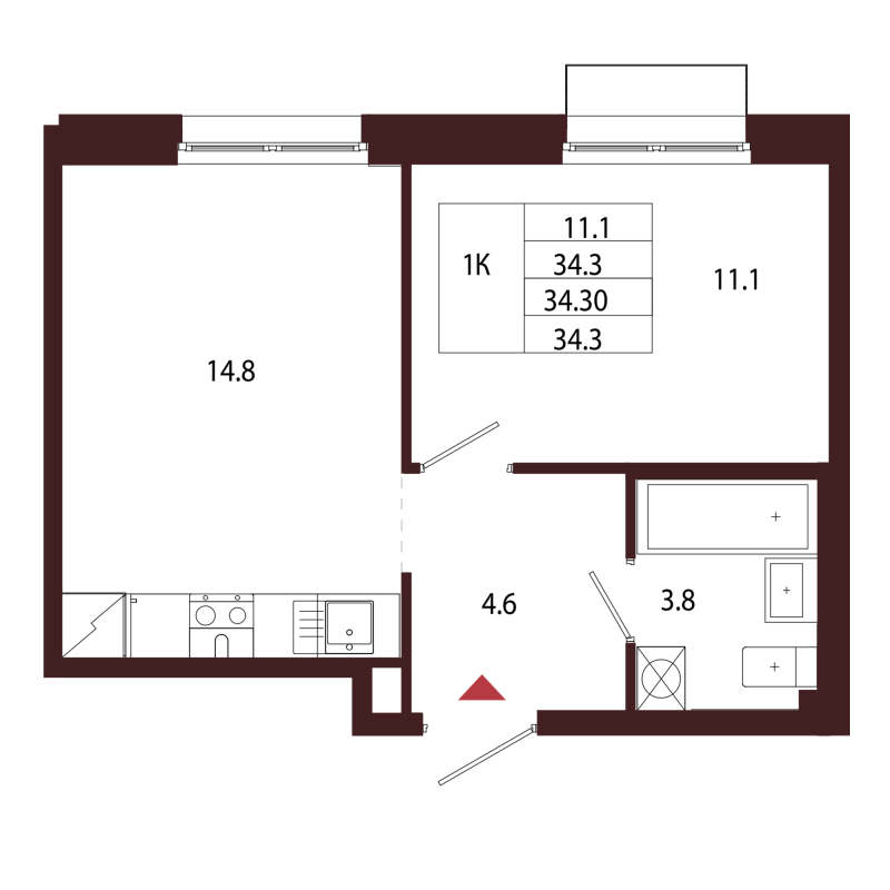 1 ккв 34,3 м²