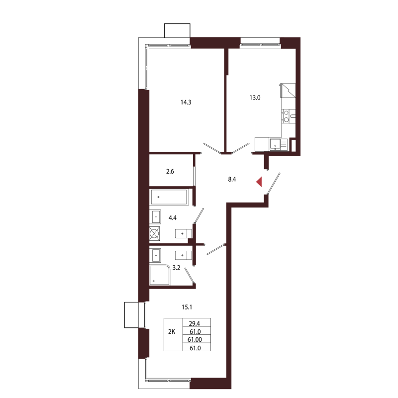 2 ккв 61 м²