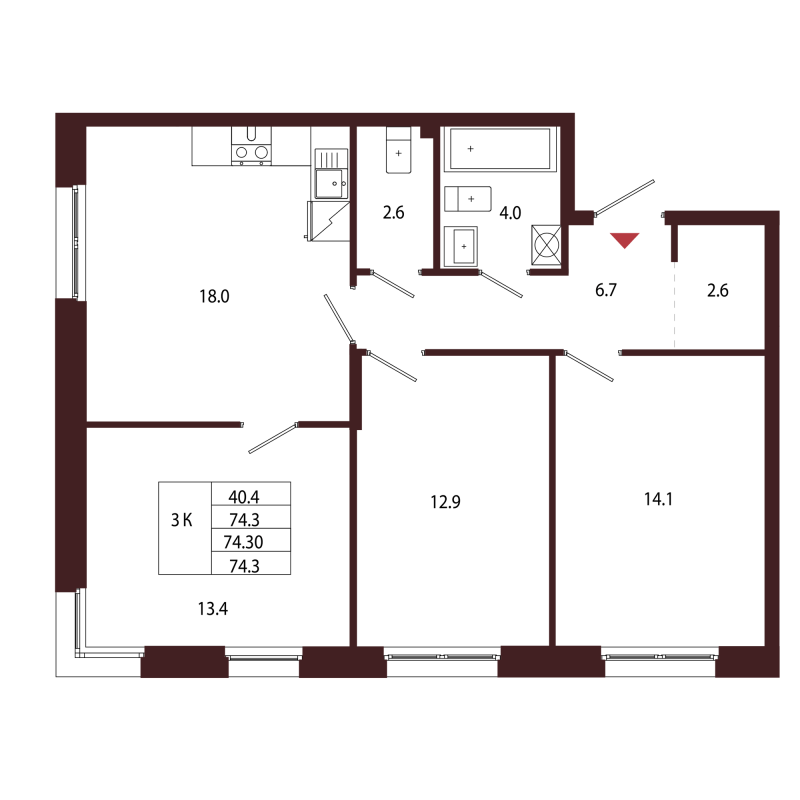 4 ккв (Евро) 74,3 м²