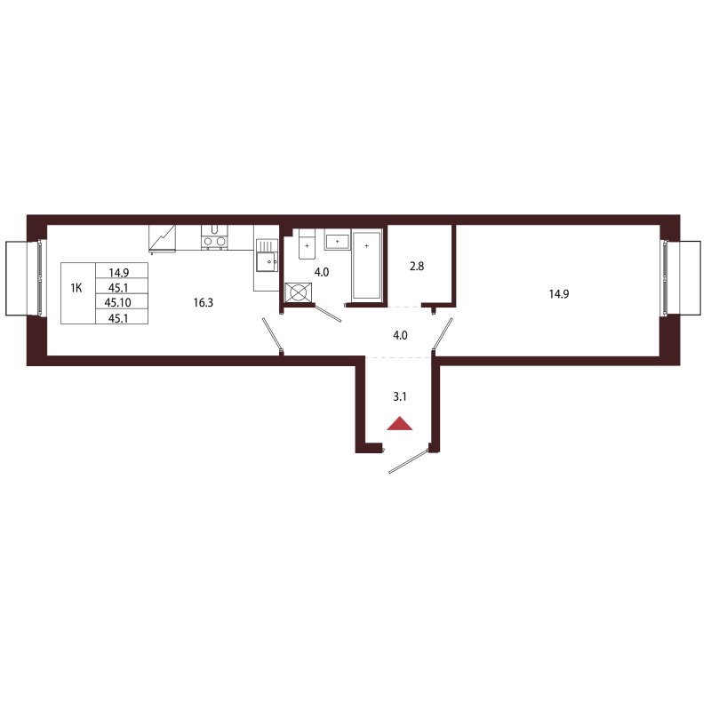2 ккв (Евро) 45,1 м²