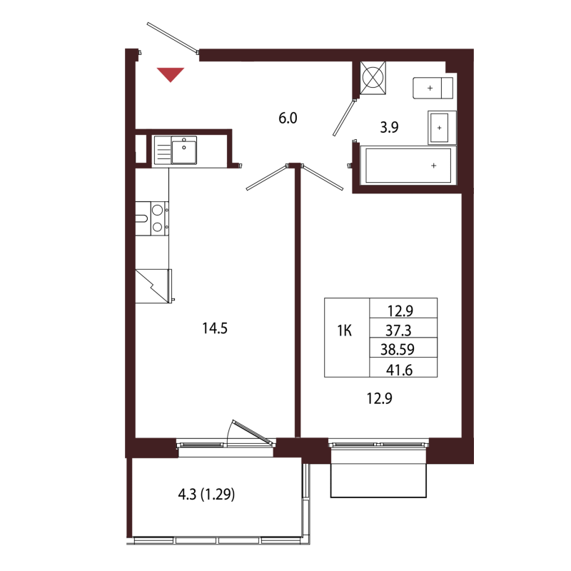 1 ккв 38,6 м²