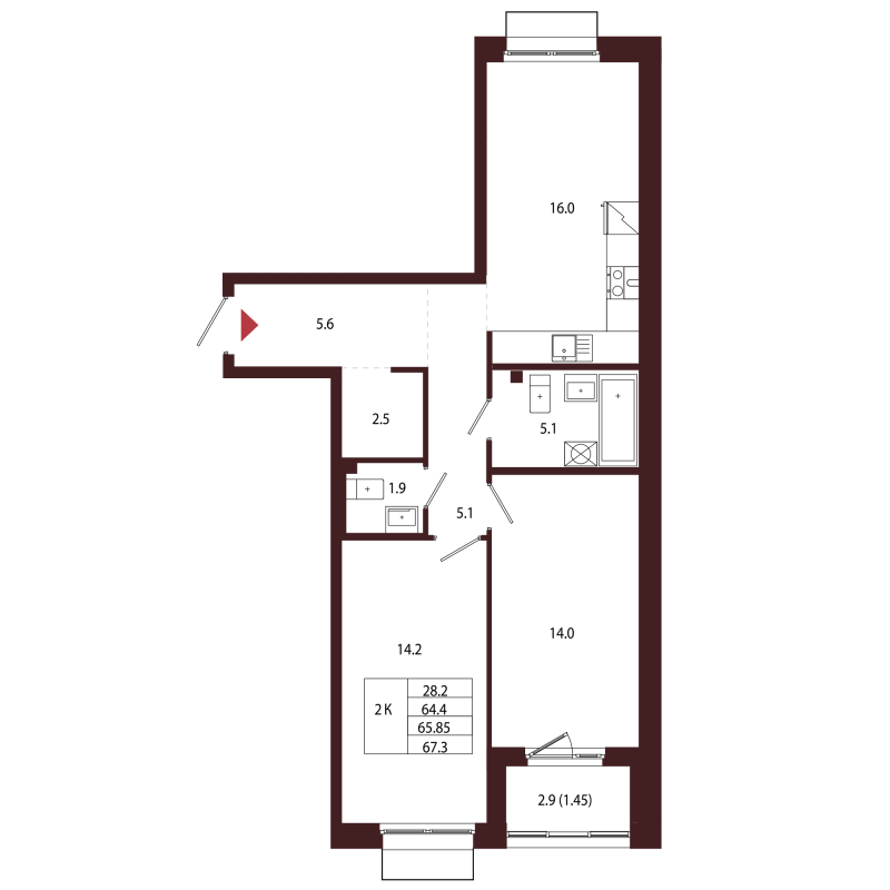 3 ккв (Евро) 65,9 м²