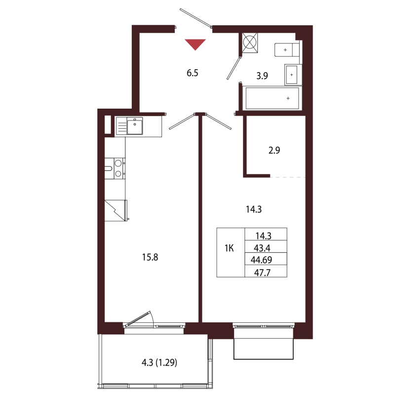 2 ккв (Евро) 44,7 м²