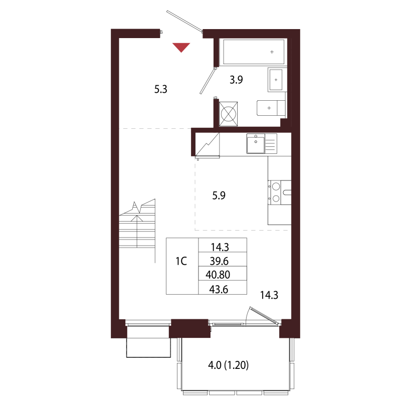 Студия 40,8 м²