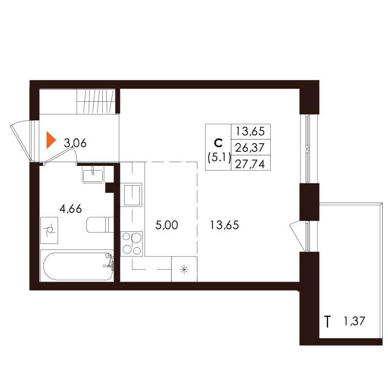 Студия 27,7 м²