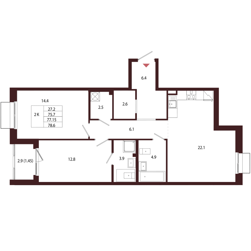 3 ккв (Евро) 77,2 м²