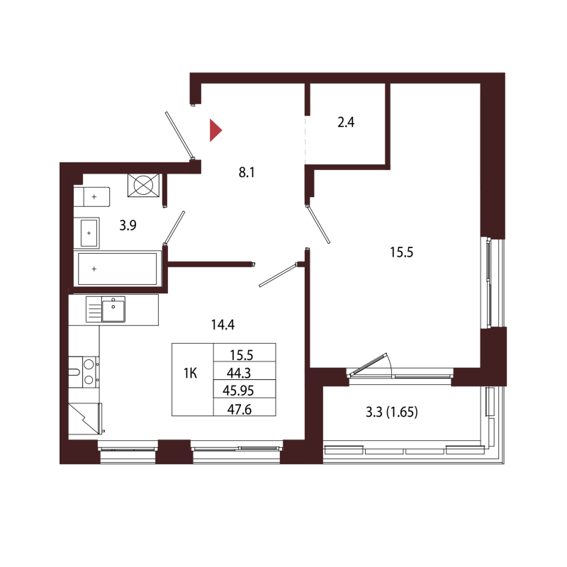 1 ккв 46 м²