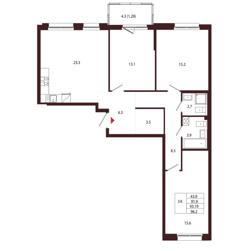 4 ккв (Евро) 93,2 м²