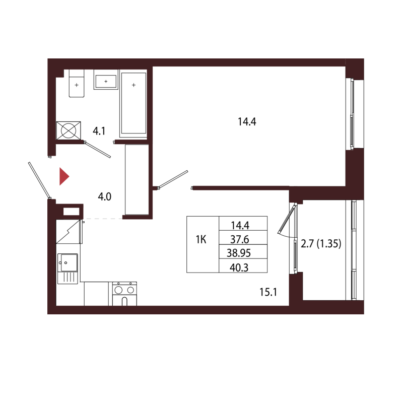 2 ккв (Евро) 39 м²