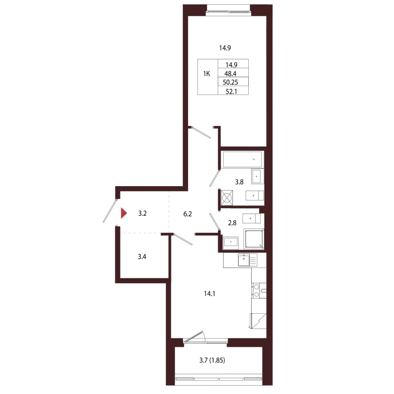 1 ккв 50,3 м²