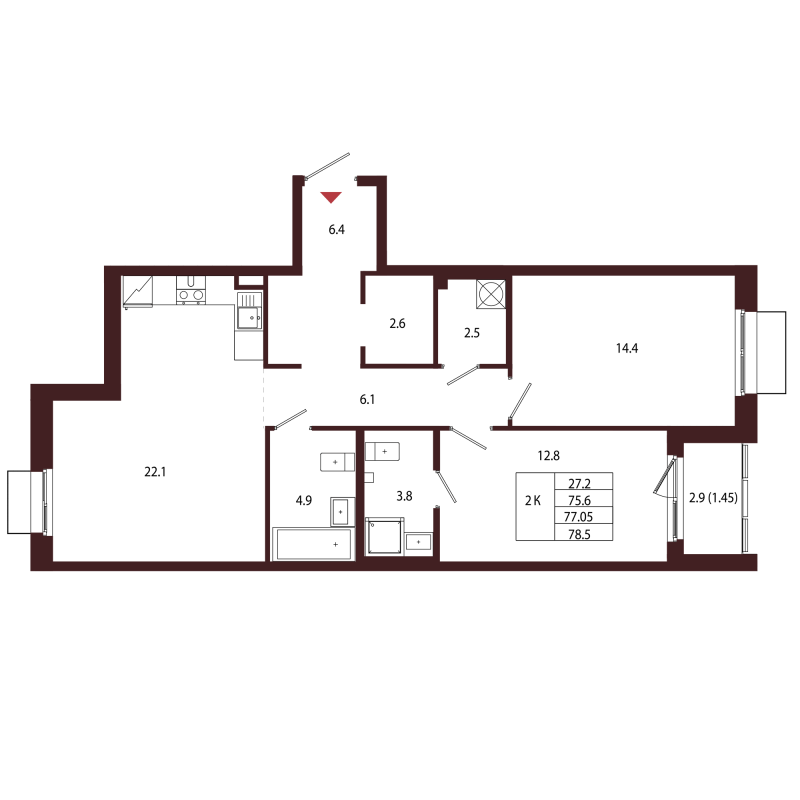 3 ккв (Евро) 77,1 м²