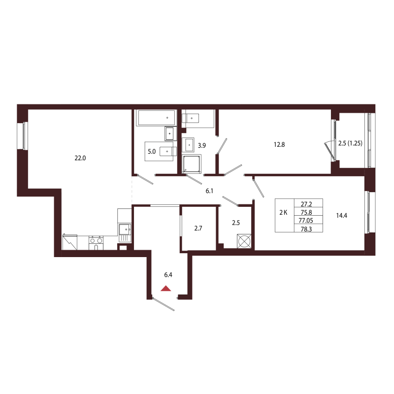 3 ккв (Евро) 77,1 м²