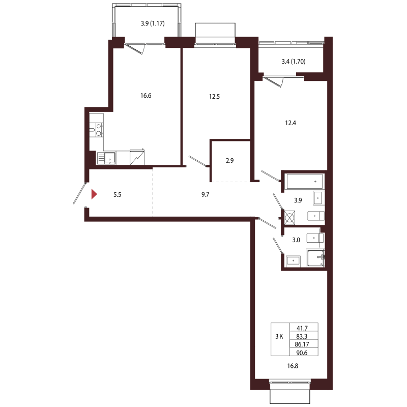 4 ккв (Евро) 86,2 м²