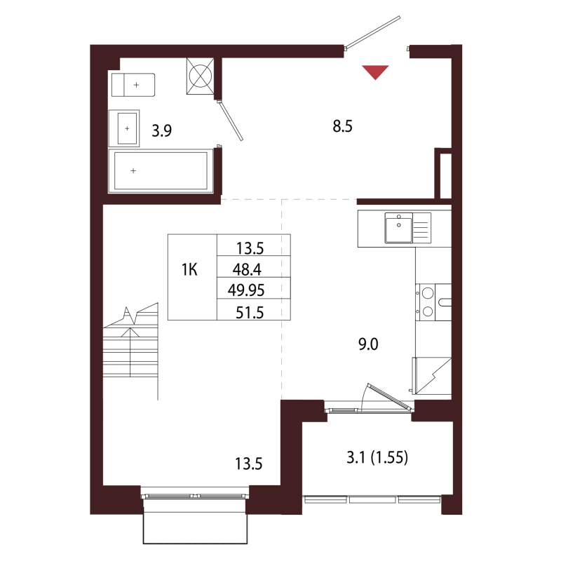 1 ккв 50 м²