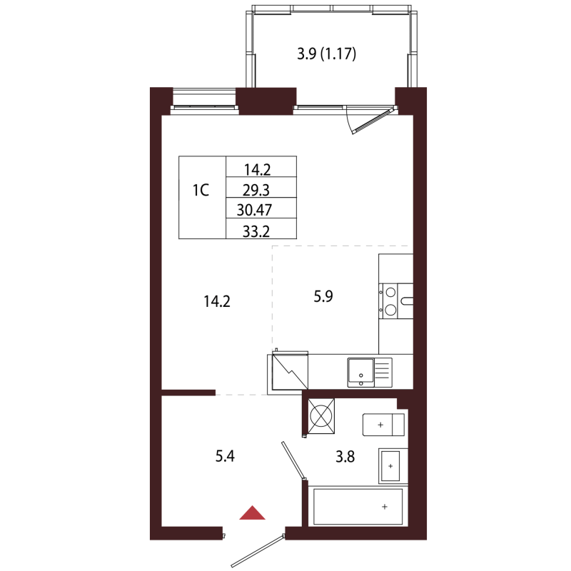 Студия 30,5 м²