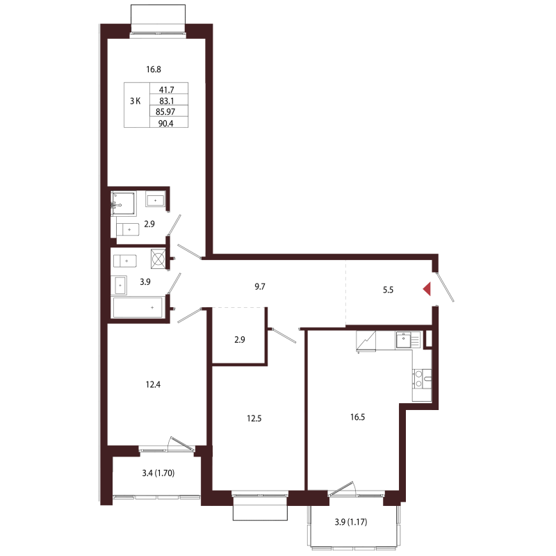 4 ккв (Евро) 86 м²