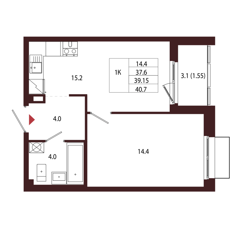 2 ккв (Евро) 39,2 м²