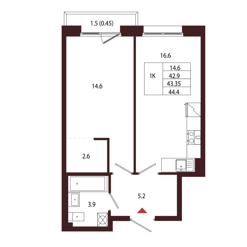 2 ккв (Евро) 43,4 м²