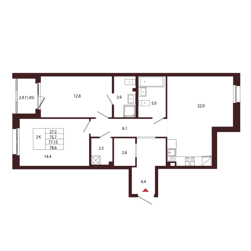 3 ккв (Евро) 77,2 м²