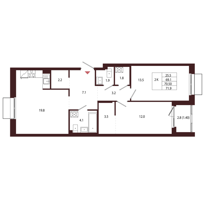 3 ккв (Евро) 70,5 м²