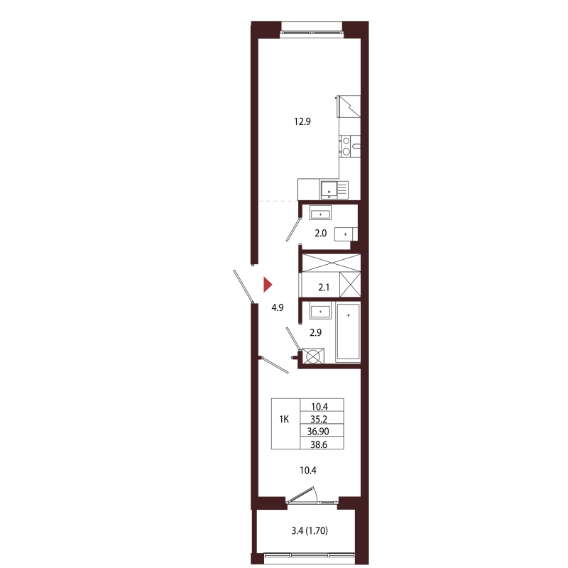 1 ккв 36,9 м²