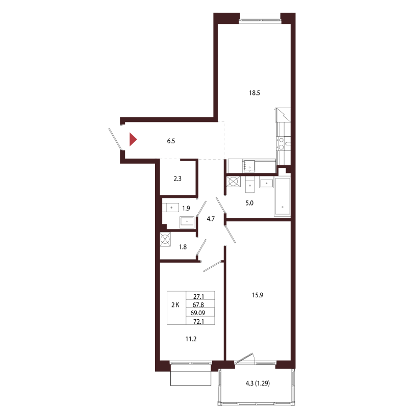 3 ккв (Евро) 69,1 м²