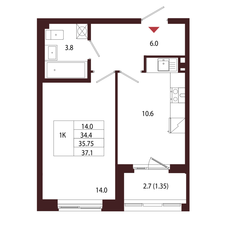 1 ккв 35,8 м²