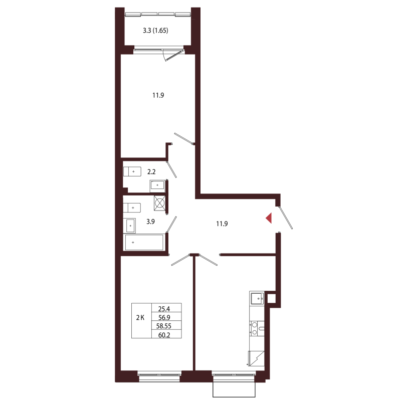 2 ккв 58,6 м²