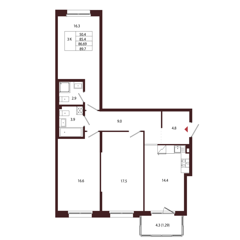 3 ккв 86,7 м²