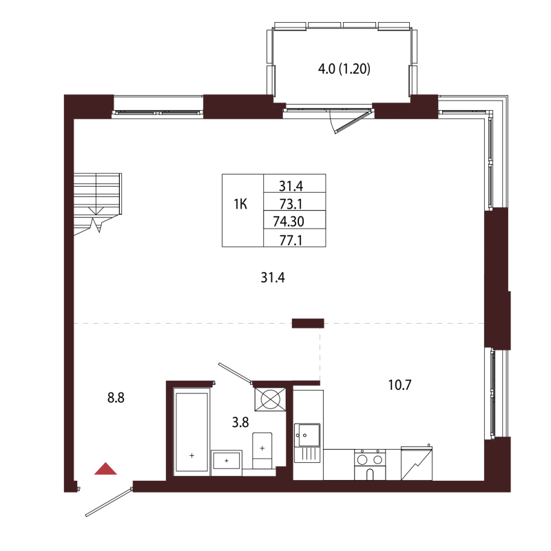 1 ккв 74,3 м²