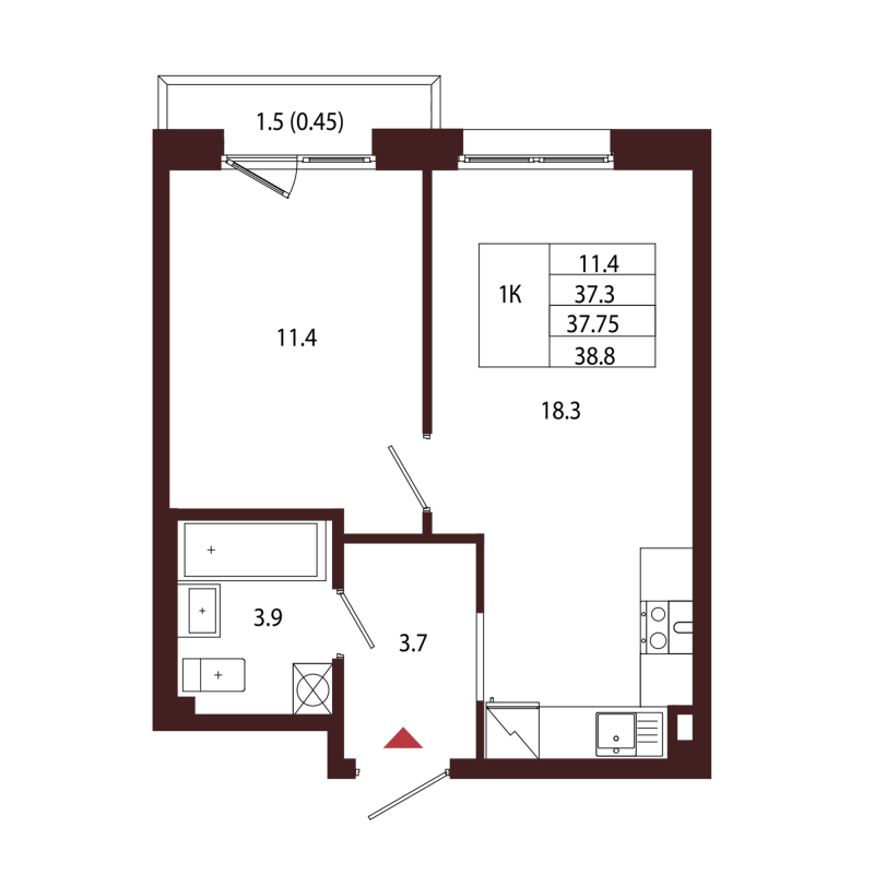 2 ккв (Евро) 37,8 м²