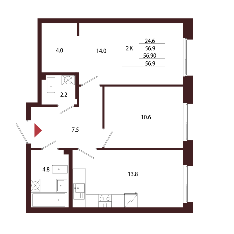 2 ккв 56,9 м²