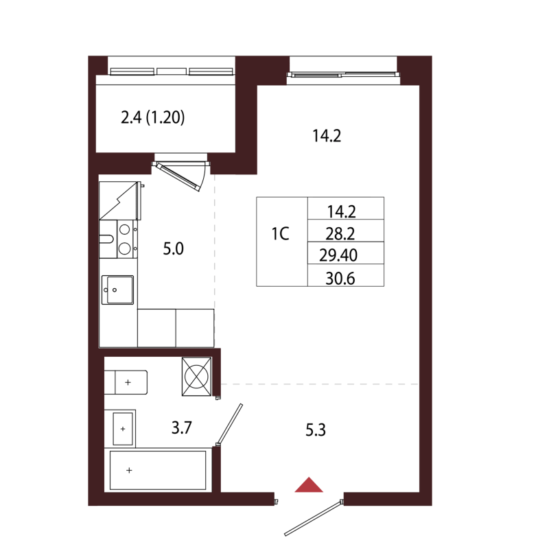 Студия 29,4 м²