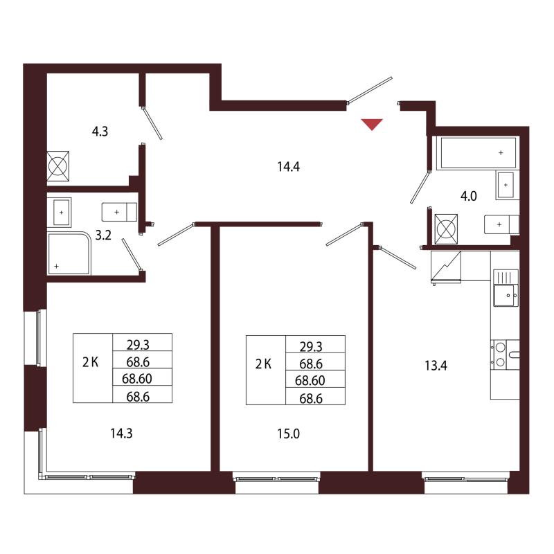 2 ккв 68,6 м²