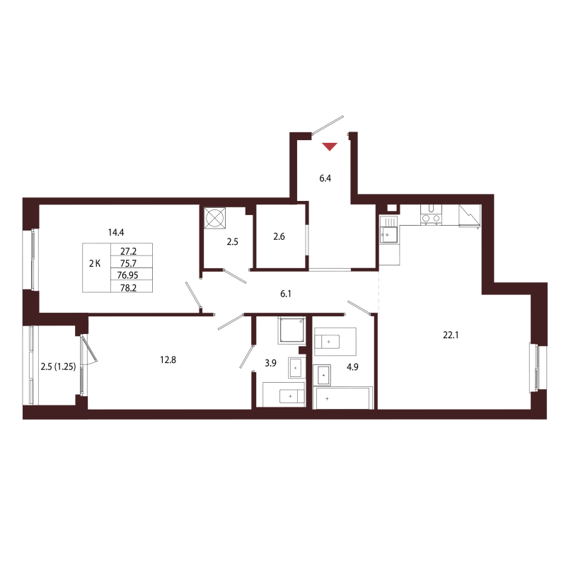 3 ккв (Евро) 77 м²