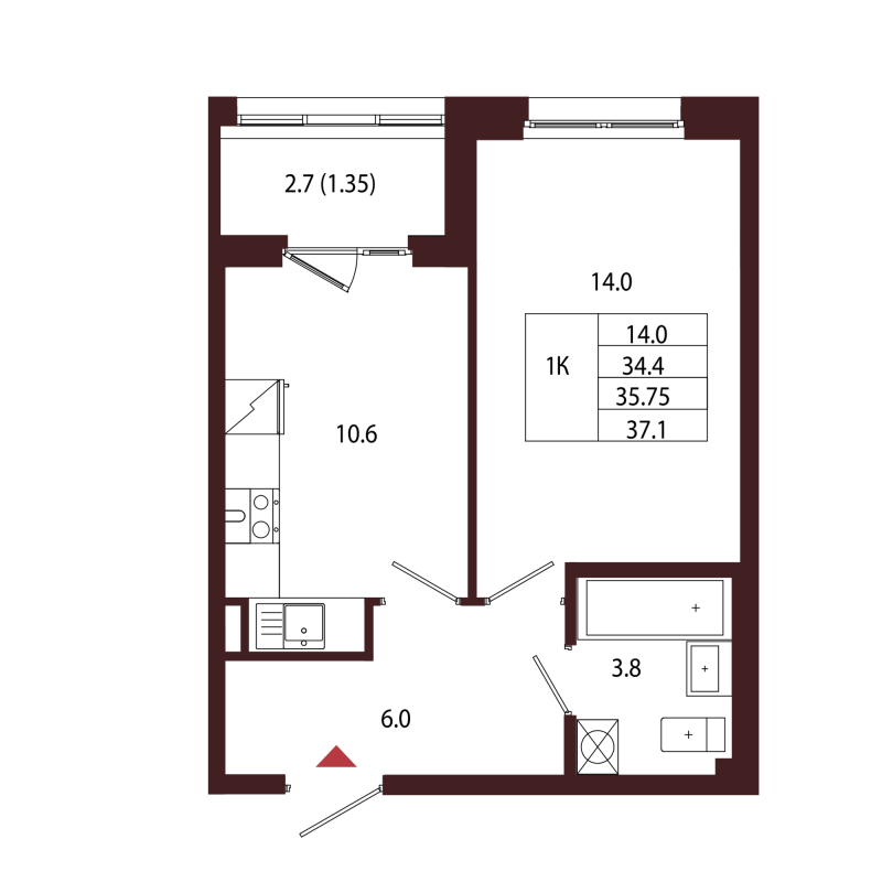 1 ккв 35,8 м²