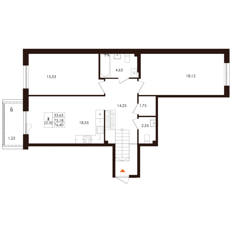 3 ккв (Евро) 76,4 м²